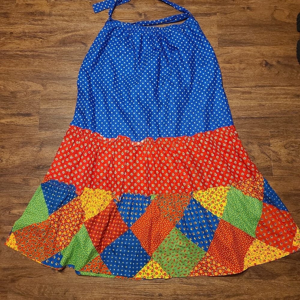 Vintage 70s Colorful Patchwork Maxi Skirt L - Picture 2 of 3
